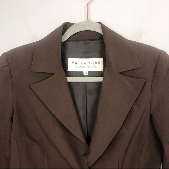 TRINA TURK | Single Button Flare Sleeve Chocolate Brown Blazer Women’s Size 2 - Picture 3 of 9